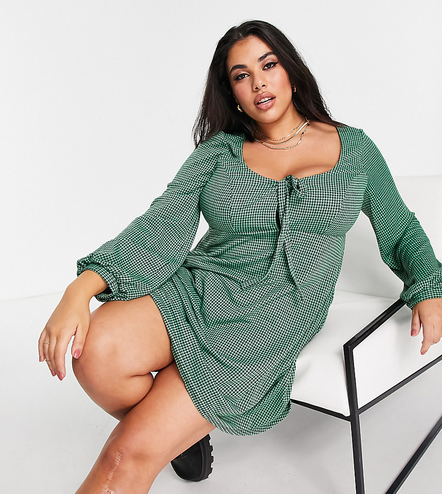 ASOS DESIGN Curve – Mini-Babydoll-Kleid mit langen Ärmeln, Schnürung und Ha günstig online kaufen