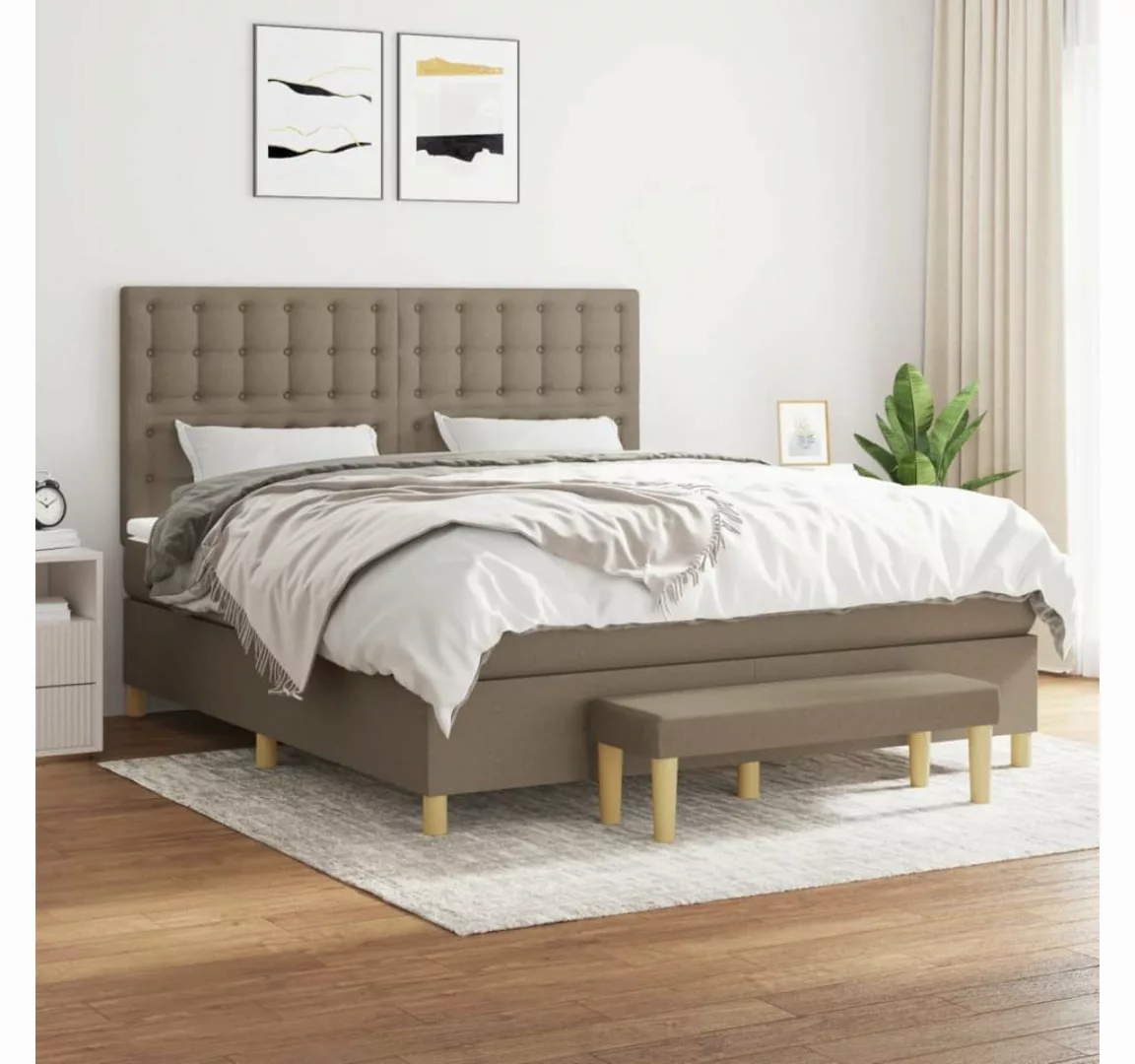 vidaXL Boxspringbett, Boxspringbett mit Matratze Taupe 160x200 cm Stoff günstig online kaufen