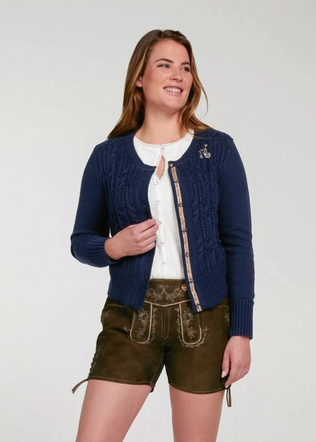 Spieth & Wensky Cardigan Strickjacke Seerose mit Brosche Anhänger günstig online kaufen