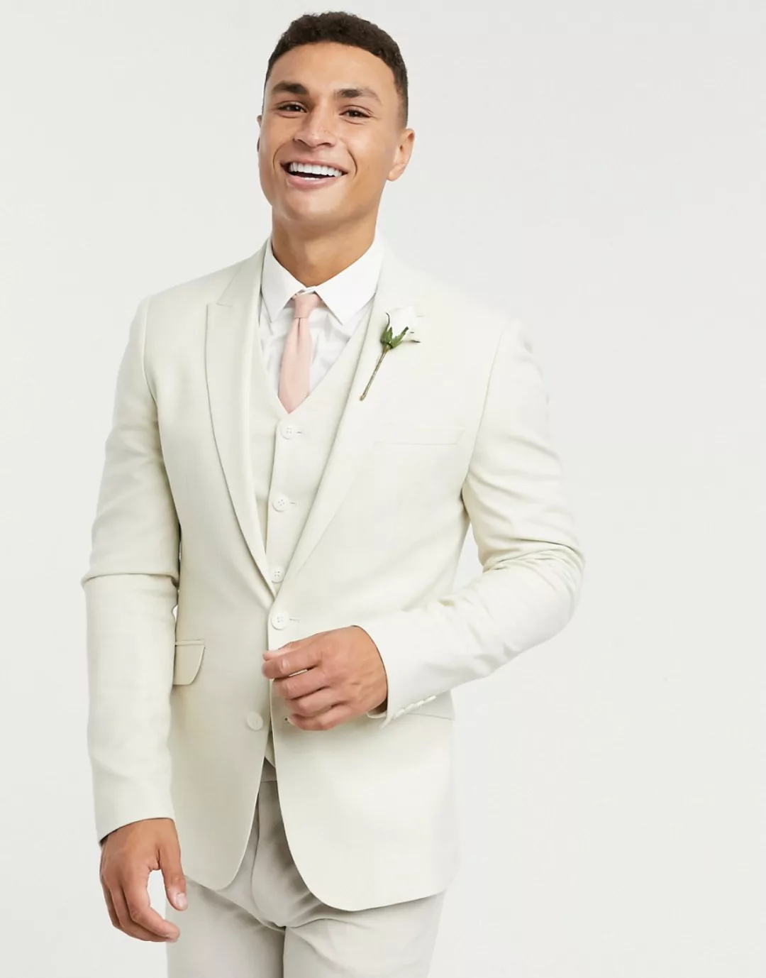 ASOS DESIGN Wedding – Super eng geschnittene Anzugjacke in Stone mit Mikro- günstig online kaufen