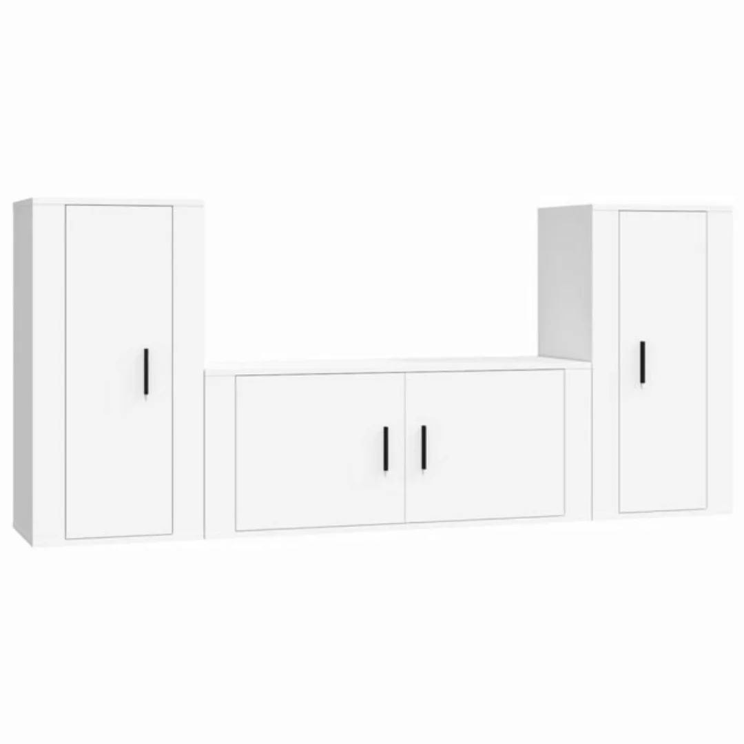 vidaXL TV-Schrank 3-tlg. TV-Schrank-Set Weiß Holzwerkstoff (3-St) günstig online kaufen