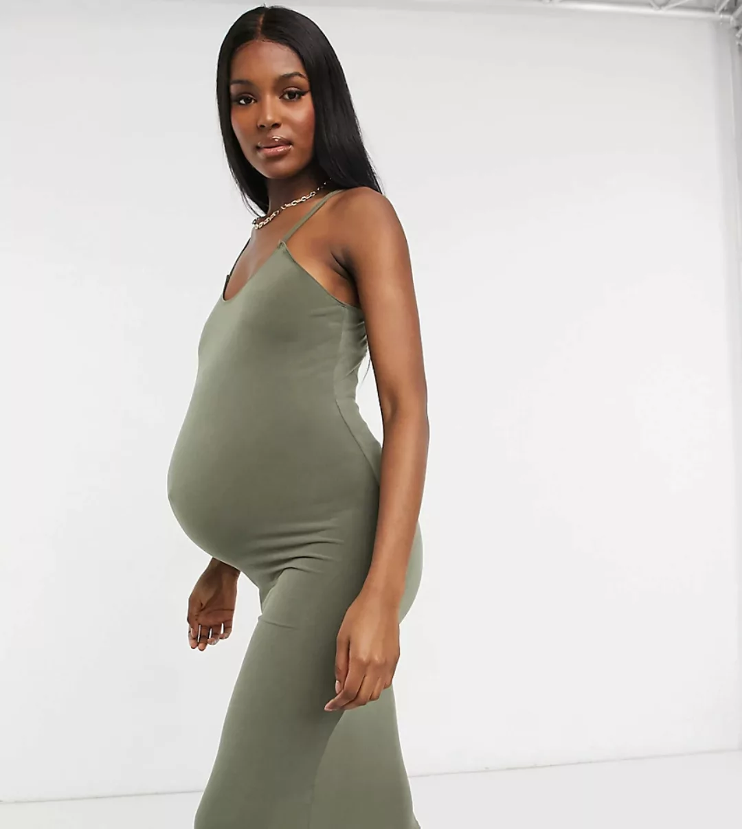 Flounce Maternity – Basic – Camisole-Kleid aus Jersey in Khaki-Grün günstig online kaufen