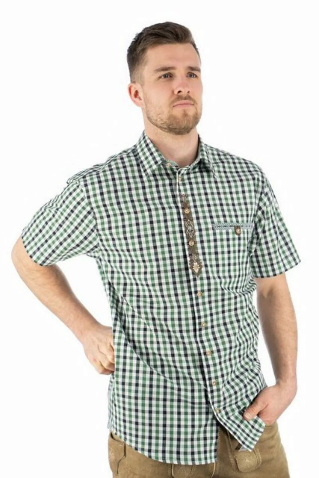 OS-Trachten Trachtenhemd Epomo Herren Kurzarmhemd mit Liegekragen günstig online kaufen