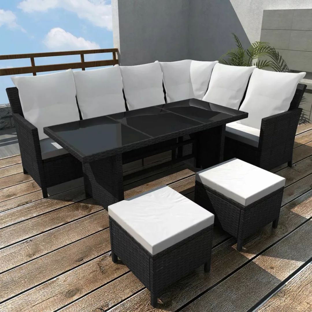 4-tlg. Garten-lounge-set Mit Auflagen Poly Rattan Schwarz günstig online kaufen