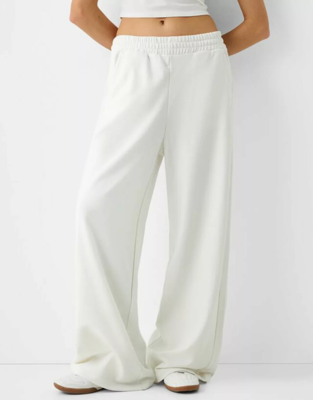 Bershka Wide Leg Plüschhose Damen Xs Grbrochenes Weiss günstig online kaufen