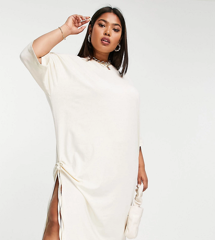 Public Desire Curve – Oversize-Shirtkleid in Creme mit Midaxi-Länge und Sei günstig online kaufen