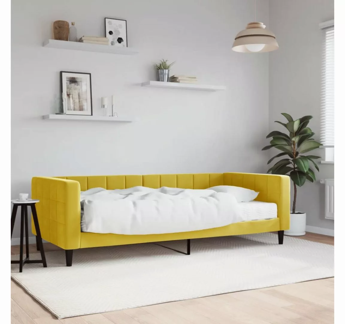 vidaXL Gästebett Gästebett Tagesbett mit Matratze Gelb 90x200 cm Samt Bett günstig online kaufen