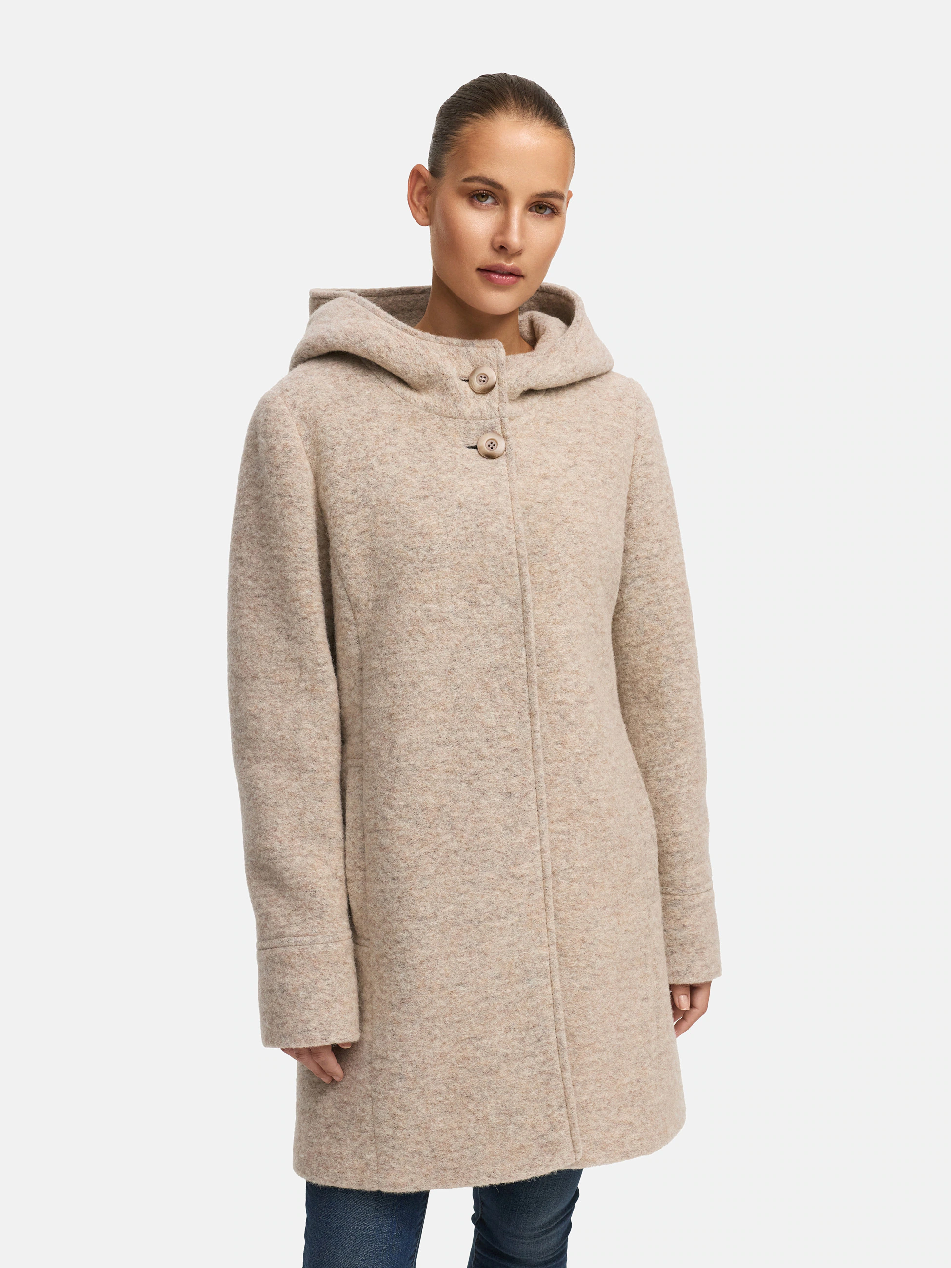 MANISA Wolljacke, mit Kapuze, Wollparka mit Kapuze und verdeckten Knöpfen günstig online kaufen