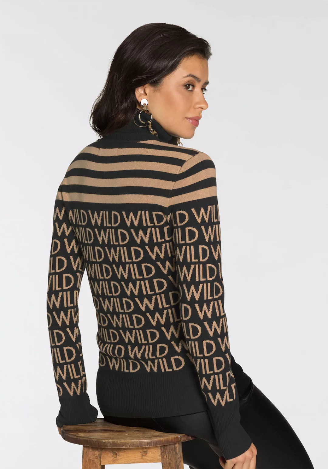 Melrose Rollkragenpullover mit Streifen und Wording günstig online kaufen