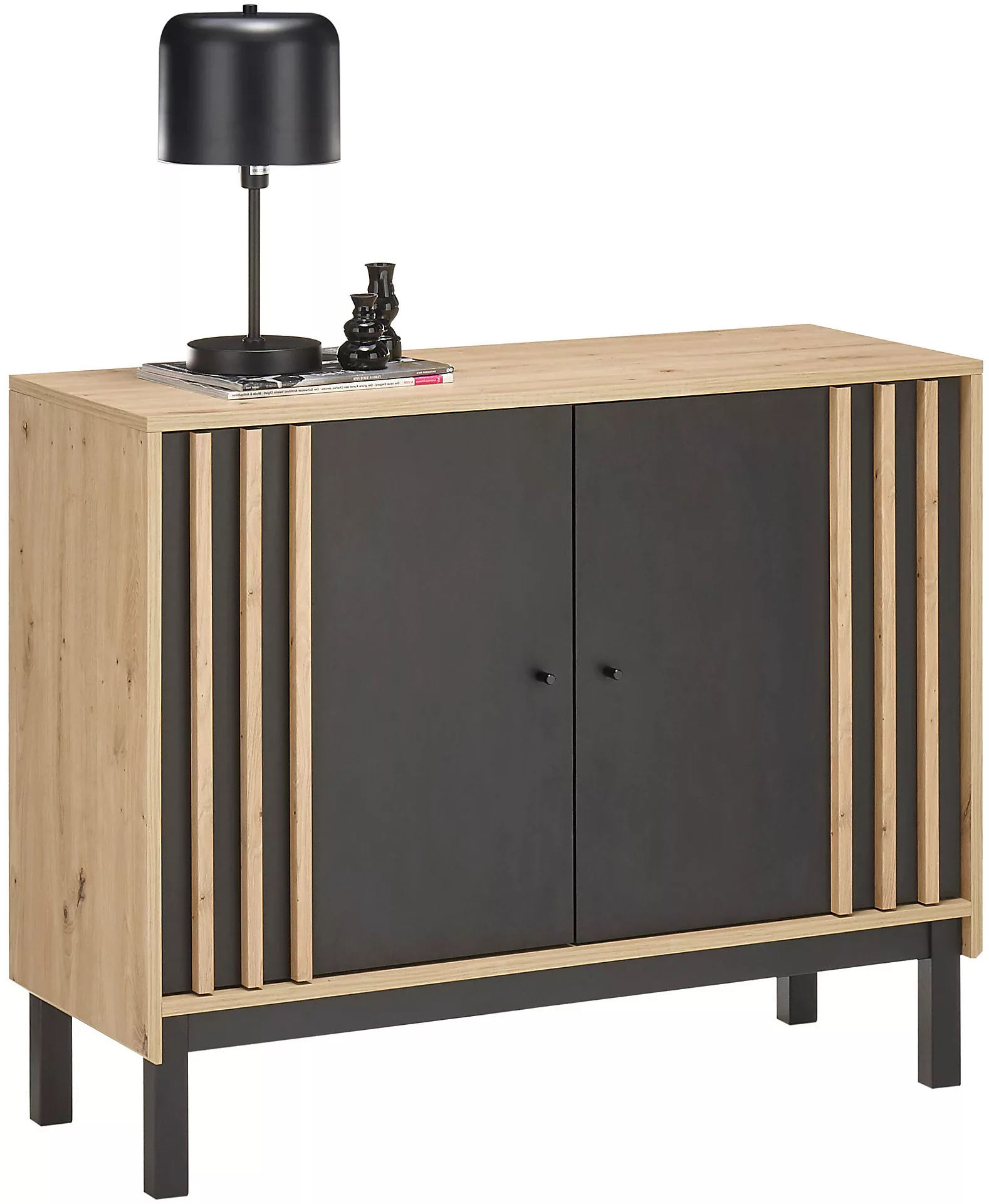 HBZ Sideboard "Volano", (1 St.), schwarz, Schrank mit Absetzungen in Eiche günstig online kaufen