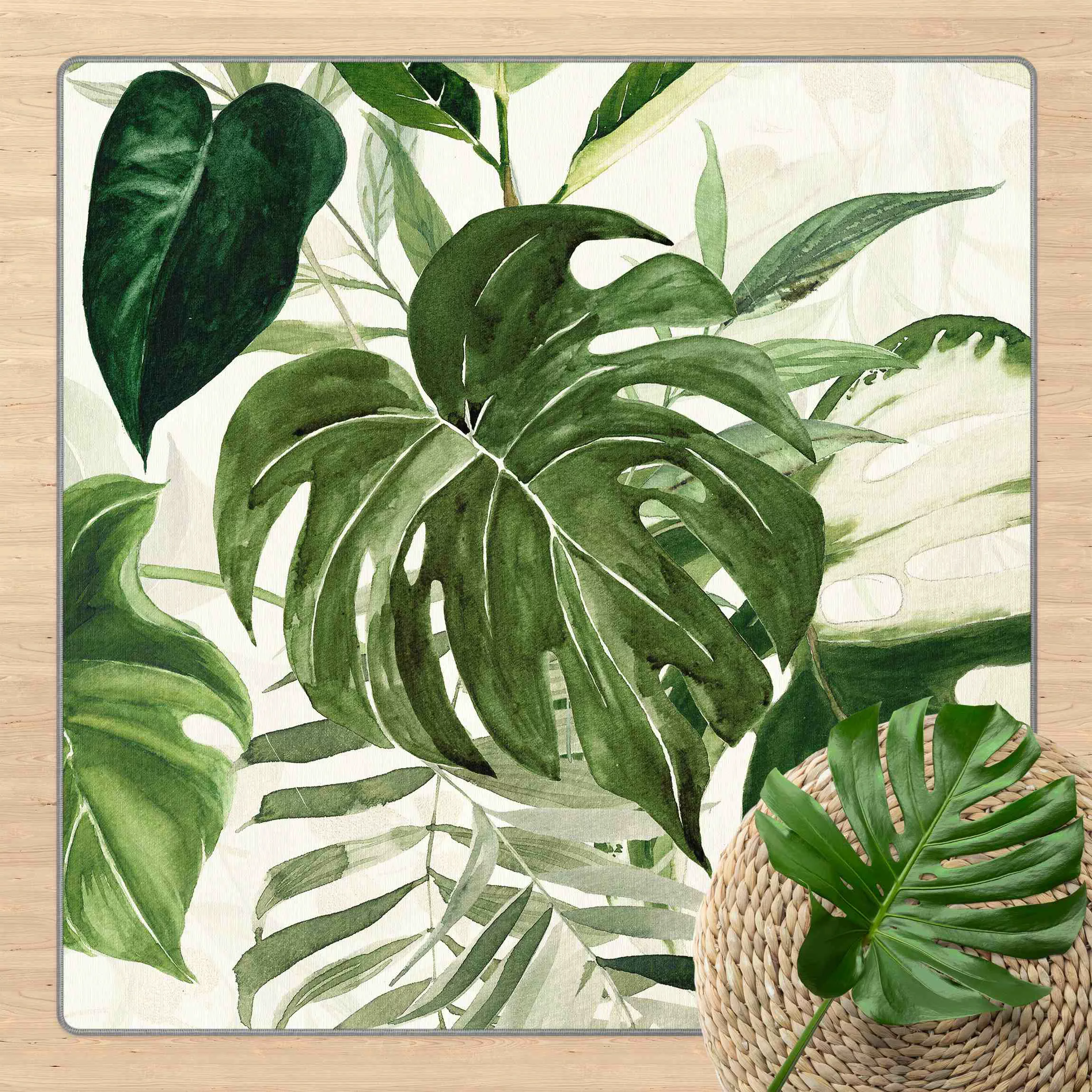 Teppich Aquarell Tropisches Arrangement mit Monstera günstig online kaufen