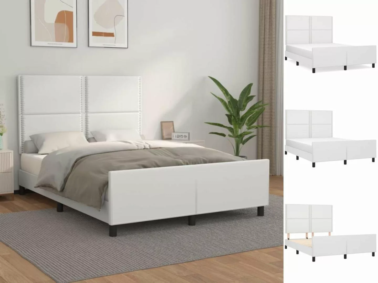 vidaXL Bettgestell Bettrahmen mit Kopfteil Weiß 140x200 cm Kunstleder Bett günstig online kaufen