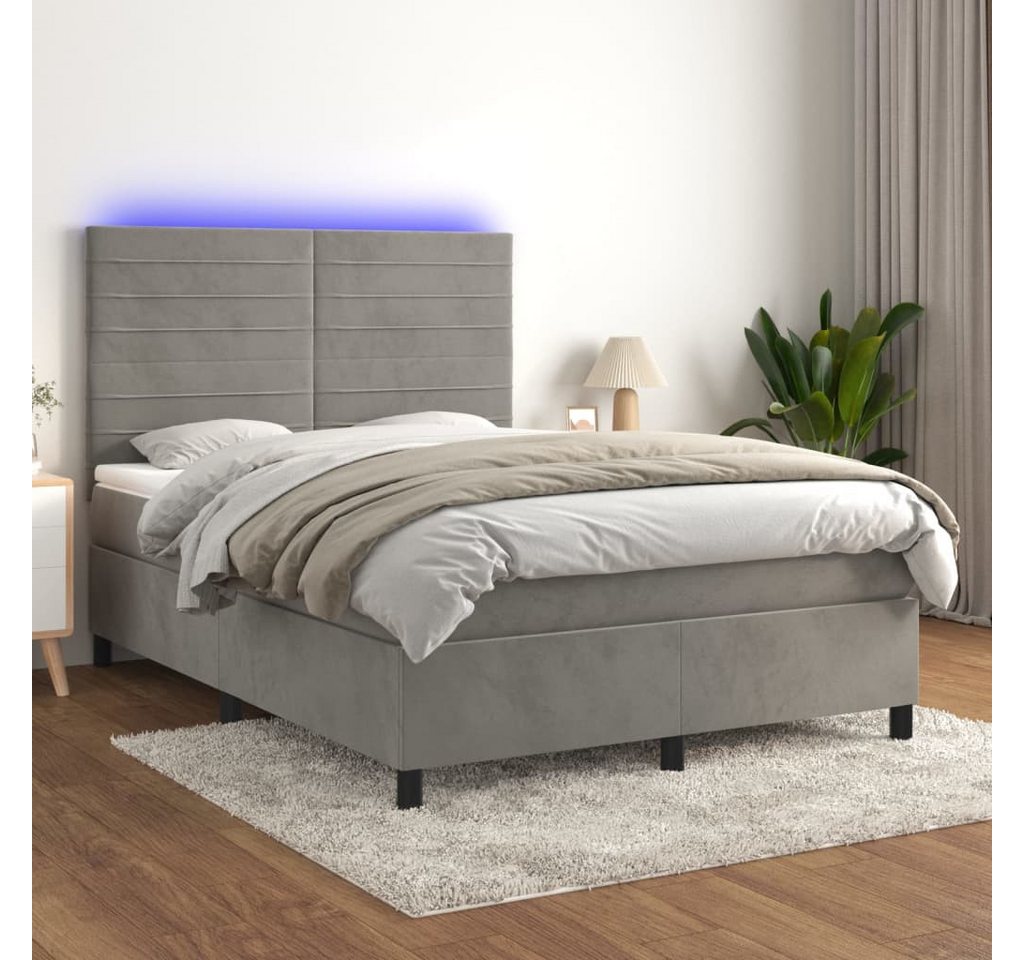 vidaXL Boxspringbett Boxspringbett mit Matratze LED Hellgrau 140x190 cm Sam günstig online kaufen