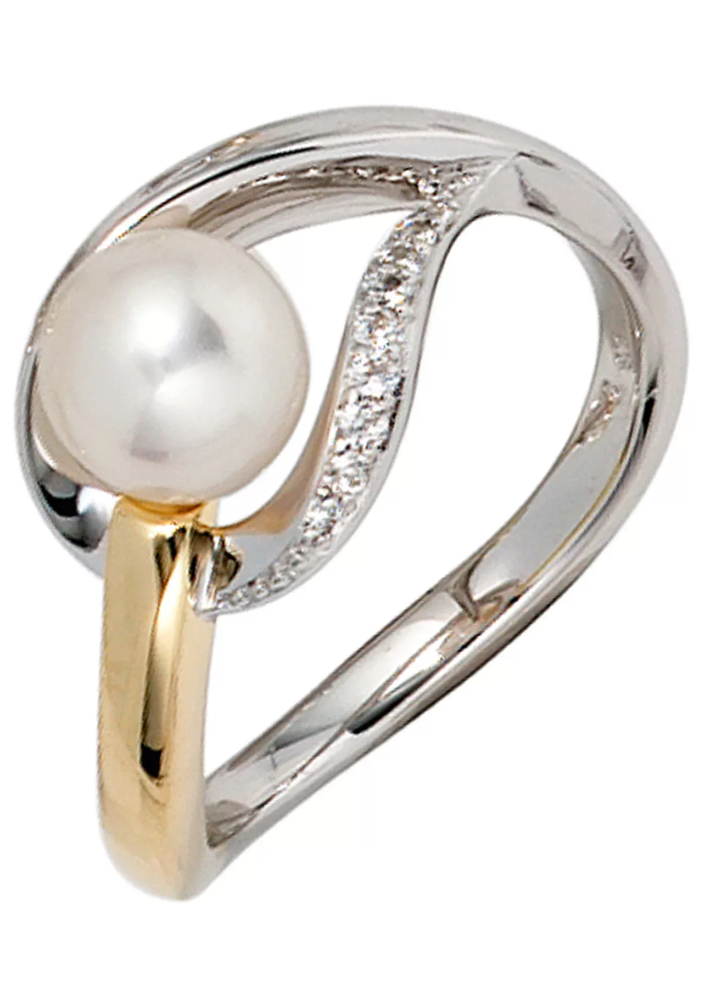 JOBO Diamantring, 585 Gold bicolor mit Perle und 9 Diamanten günstig online kaufen
