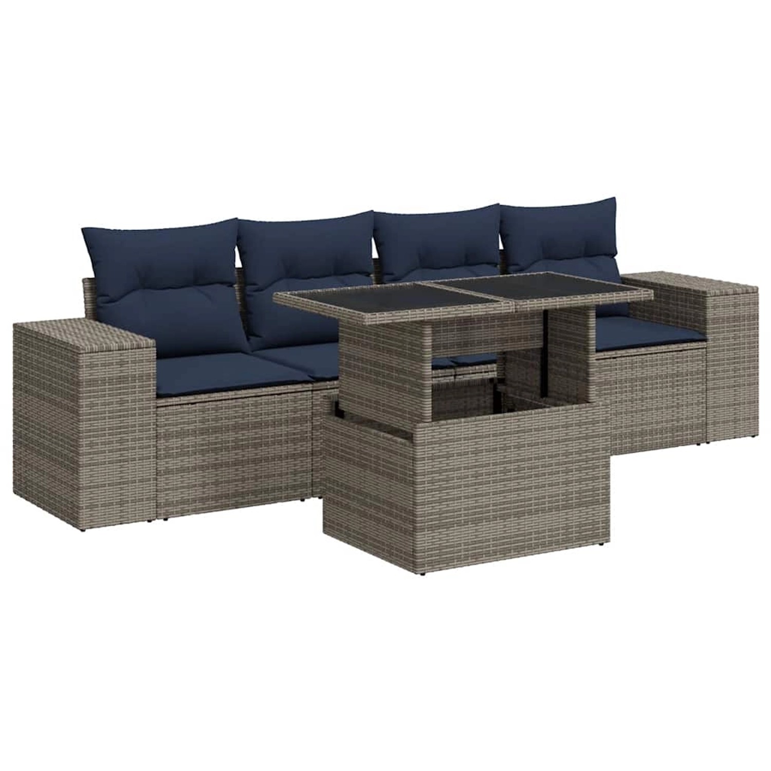 vidaXL 5-Tlg Garten-Sofagarnitur mit Kissen Grau Poly Rattan Akazie 3326722 günstig online kaufen