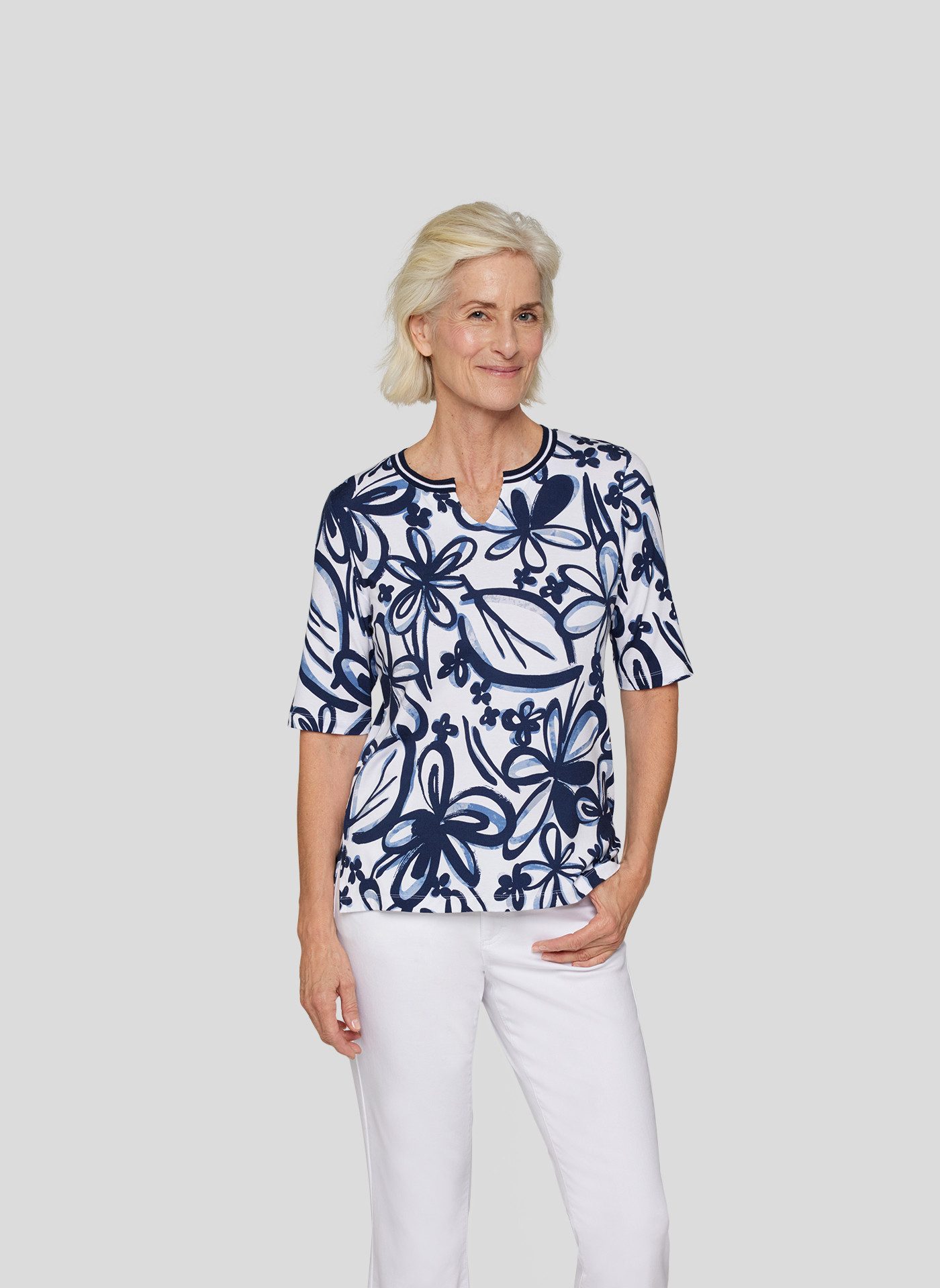 Rabe Rundhalsshirt mit floralem Muster günstig online kaufen