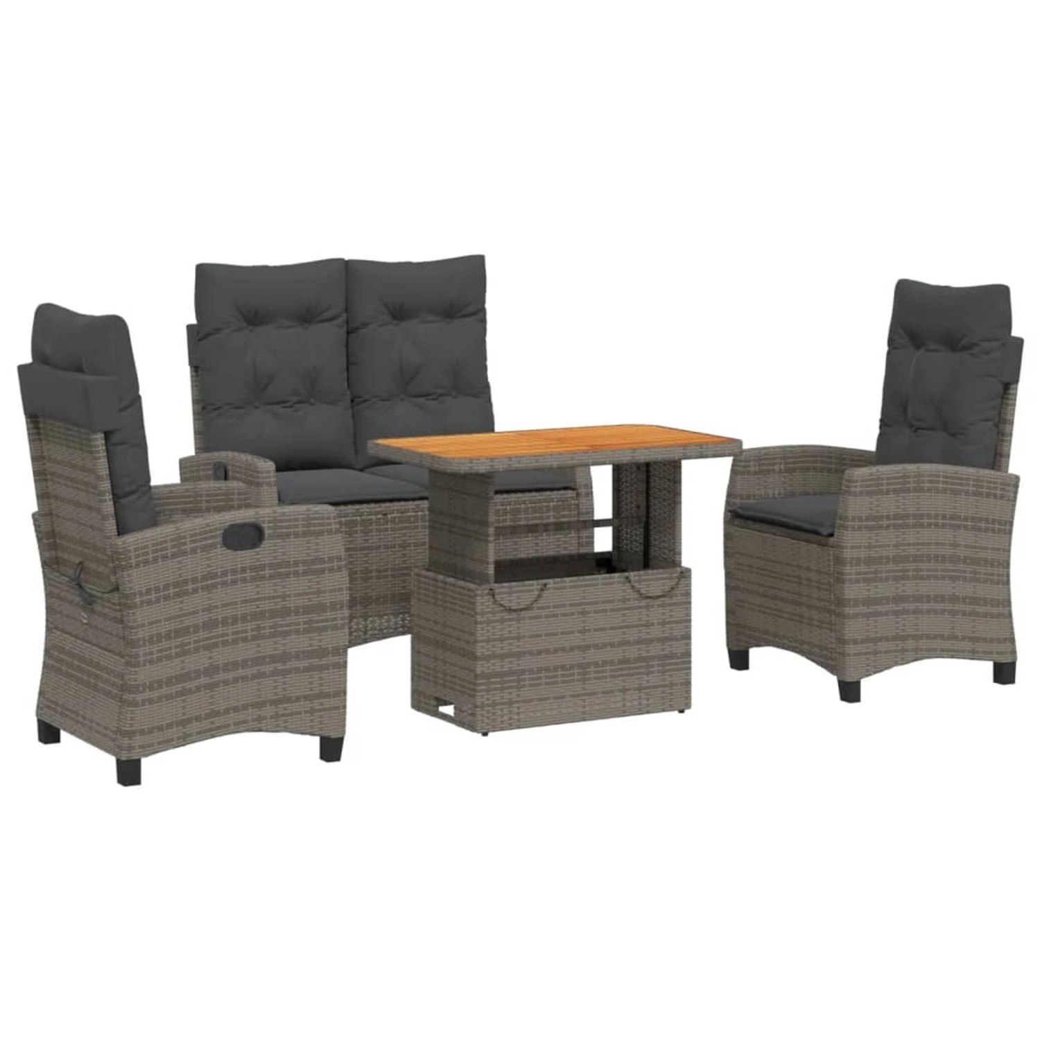 vidaXL 4-Tlg Garten-Essgruppe mit Kissen Grau Poly Rattan 3277407 günstig online kaufen