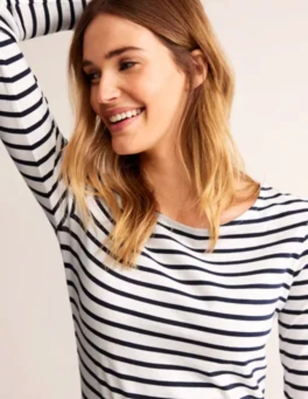 Ella Bretonshirt mit langen Ärmeln Damen Boden, Naturweiß, Marineblau günstig online kaufen