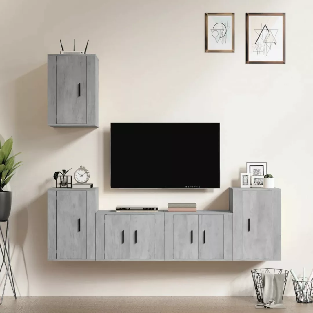 vidaXL TV-Schrank 5-tlg TV-Schrank-Set Betongrau Spanplatte TV-Lowboard Fer günstig online kaufen