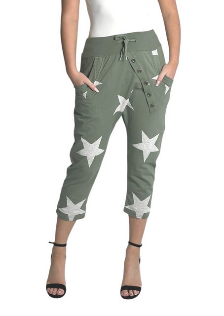 Mississhop Caprihose Damen Capri Hose Boyfriend Hose Jogginghose mit Sterne günstig online kaufen