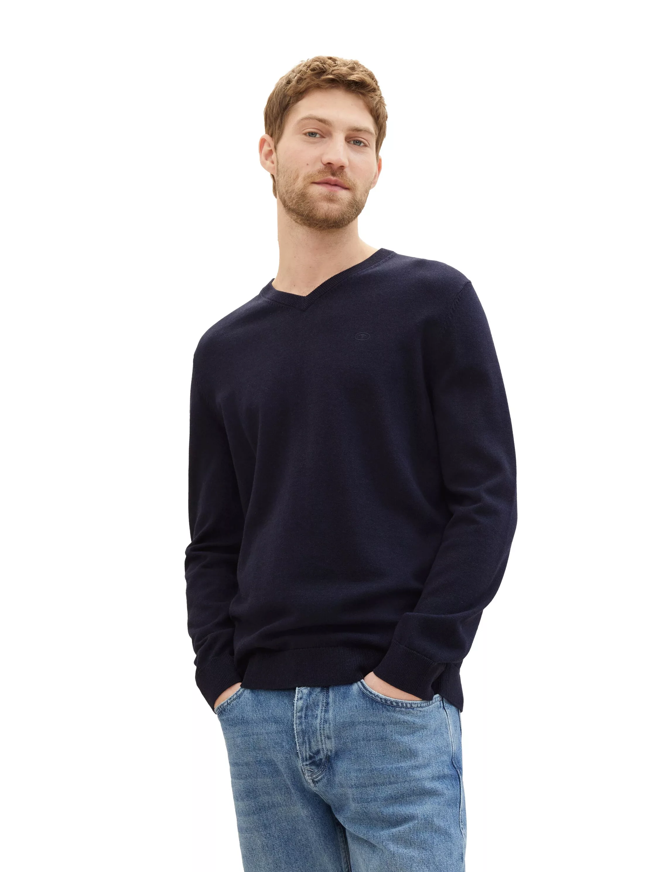 TOM TAILOR V-Ausschnitt-Pullover, mit kleiner Logo-Stickerei günstig online kaufen
