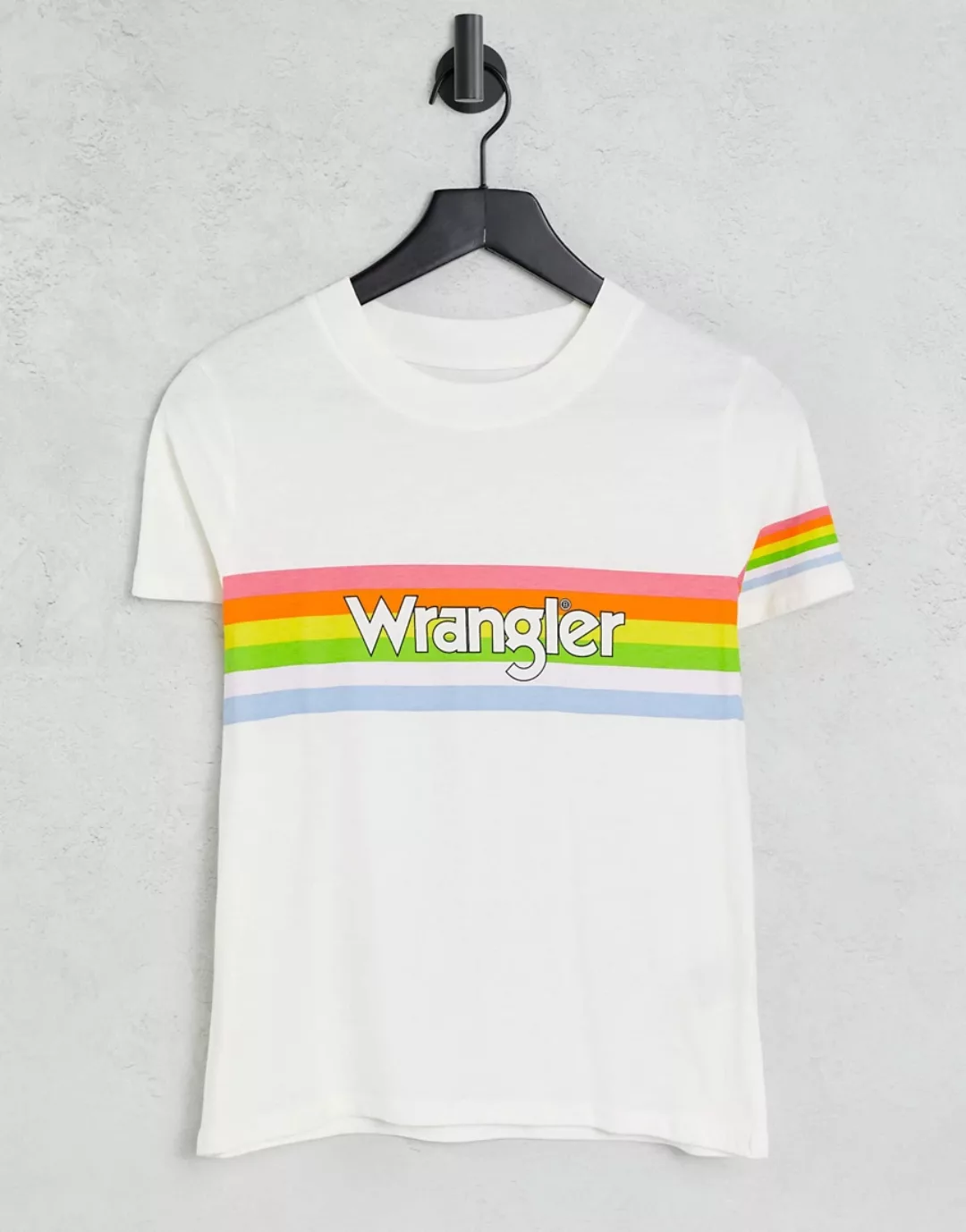 Wrangler – T-Shirt in Weiß mit Regenbogen-Logo günstig online kaufen