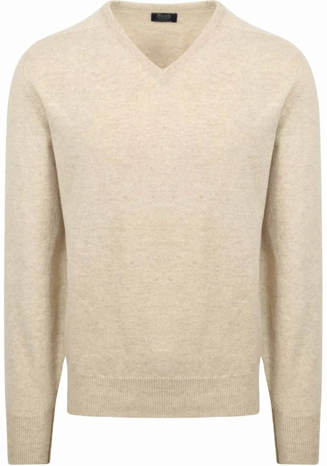 William Lockie V-Ausschnitt Pullover Lammwolle Beige - Größe L günstig online kaufen