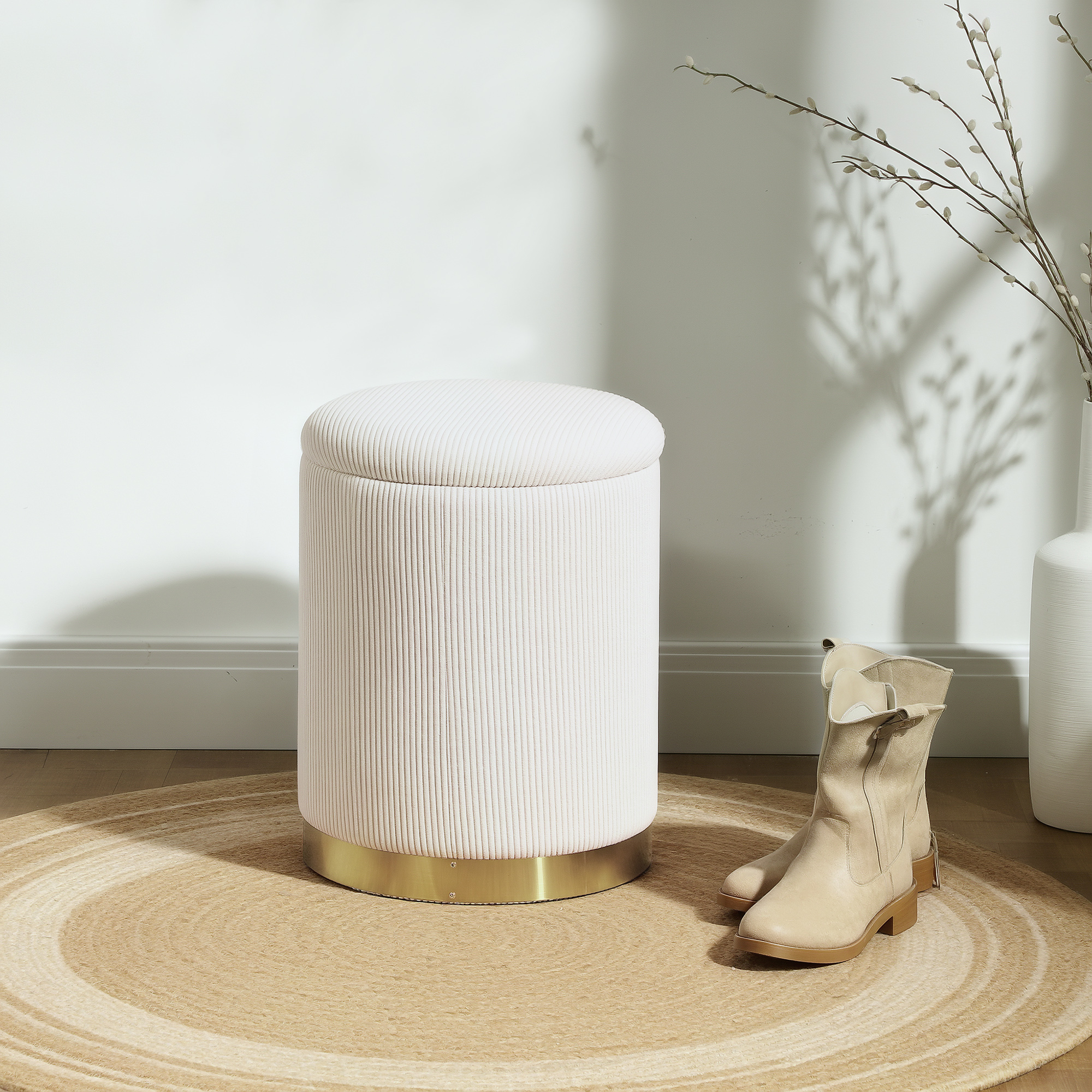 HOMCOM Sitzhocker mit Stauraum Hocker mit Deckel, Stahlboden, Runder Fußhoc günstig online kaufen