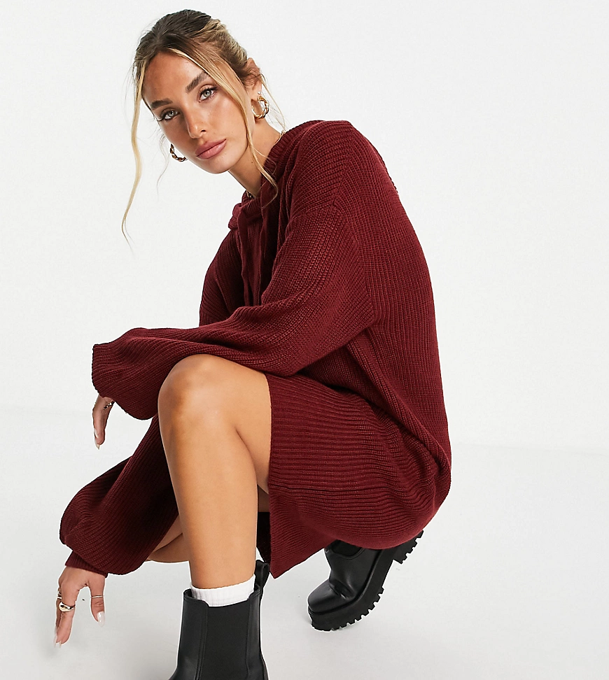 M Lounge – Gestricktes Oversize-Pulloverkleid mit Kapuze-Rot günstig online kaufen
