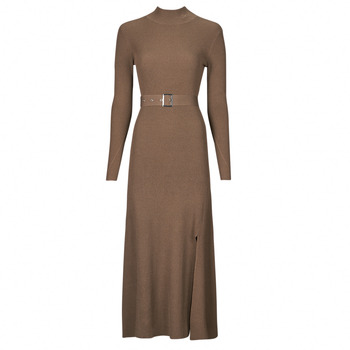 Karl Lagerfeld  Maxikleider LSLV BUCKLE BELT KNIT DRESS günstig online kaufen