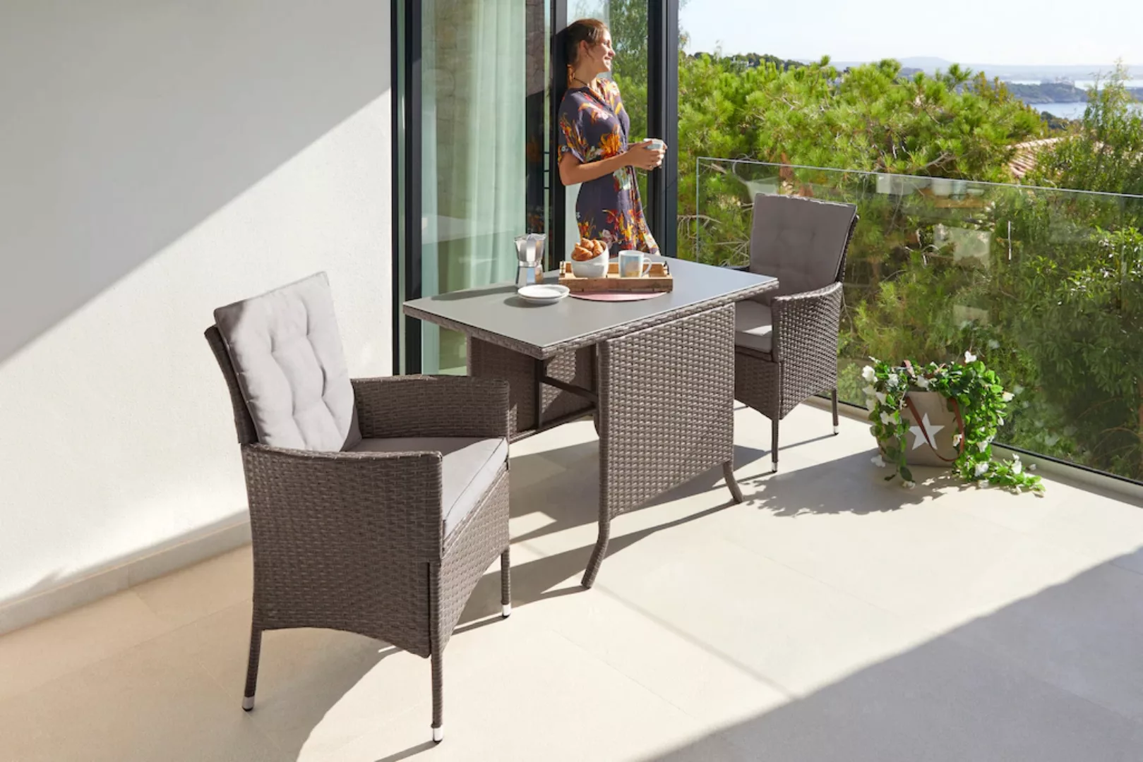 KONIFERA Garten-Essgruppe "Balkonset "Mailand"", (Set, 7 tlg., 2x Sessel, 1 günstig online kaufen