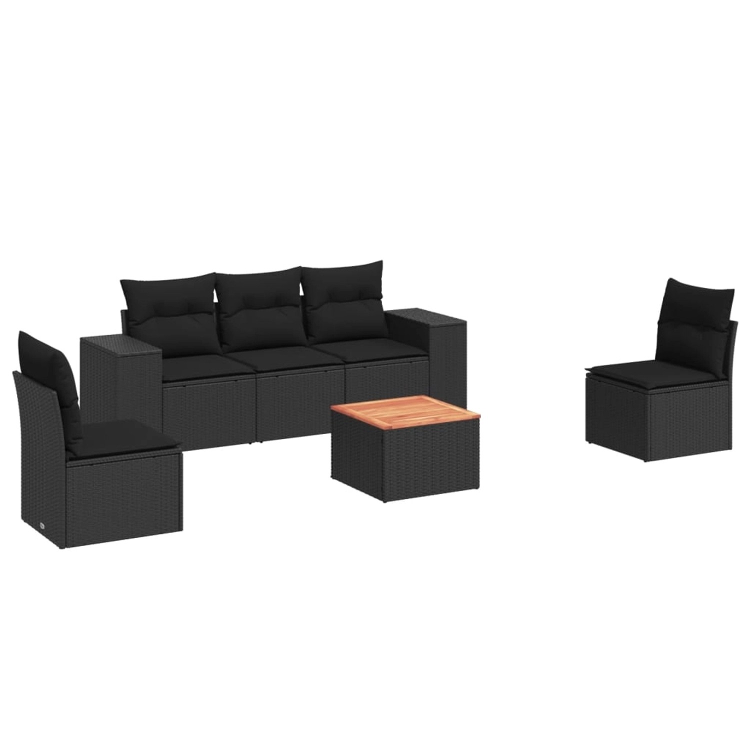 vidaXL 6-Tlg Garten-Sofagarnitur mit Kissen Schwarz Poly Rattan 3257714 günstig online kaufen