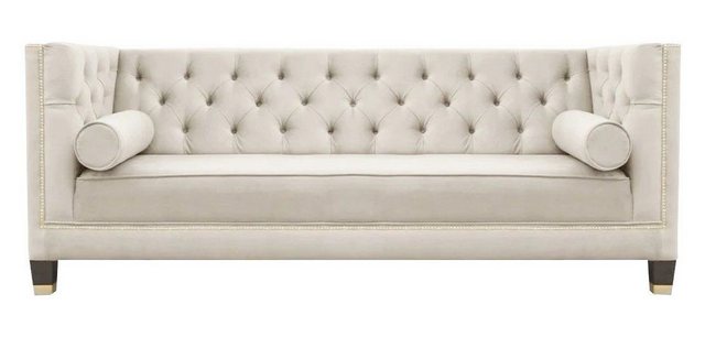 Xlmoebel Chesterfield-Sofa Luxus Chesterfield Samt Dreisitzer Beige Polster günstig online kaufen