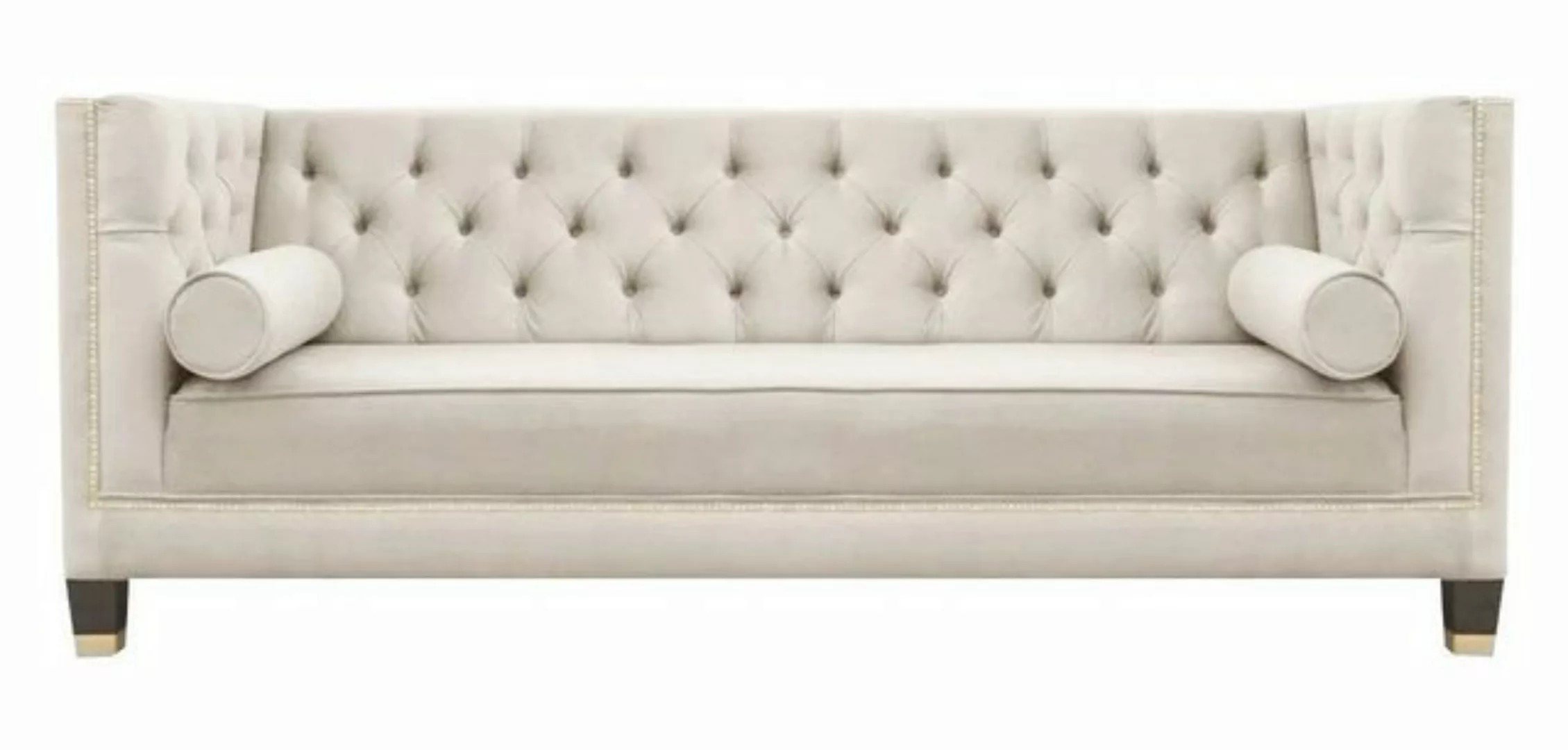 Xlmoebel Chesterfield-Sofa Luxus Chesterfield Samt Dreisitzer Beige Polster günstig online kaufen