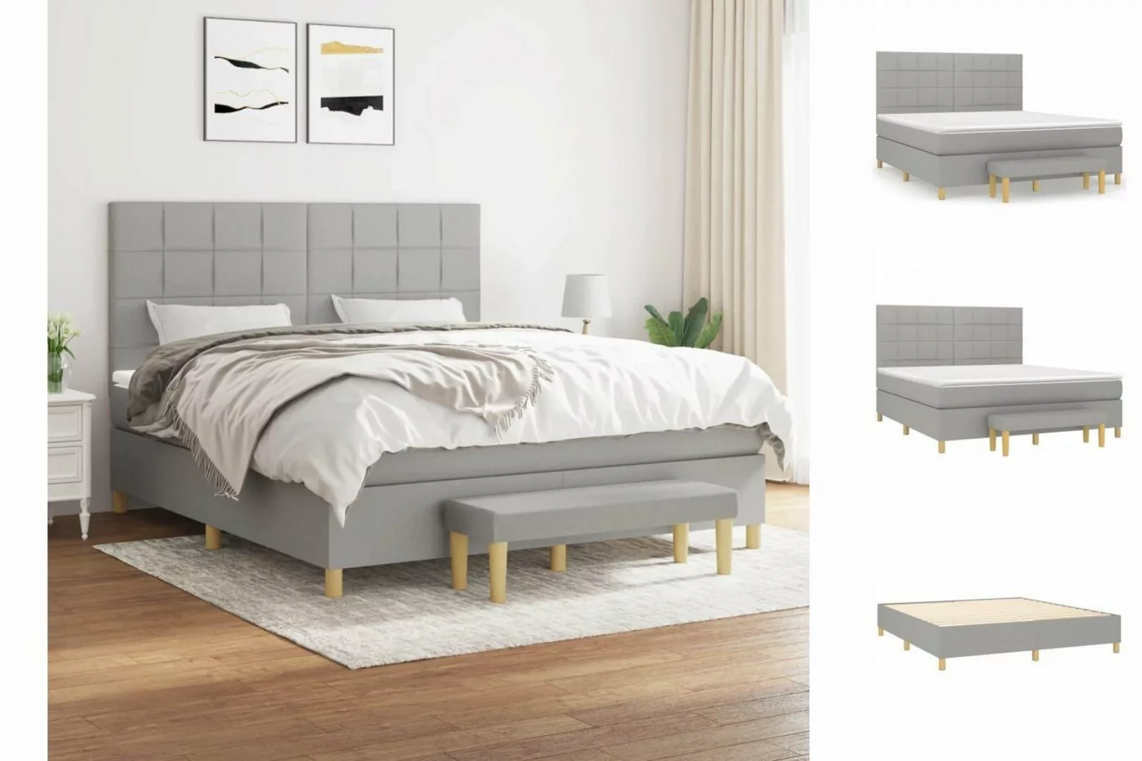 vidaXL Bettgestell Boxspringbett mit Matratze Hellgrau 160x200 cm Stoff Bet günstig online kaufen