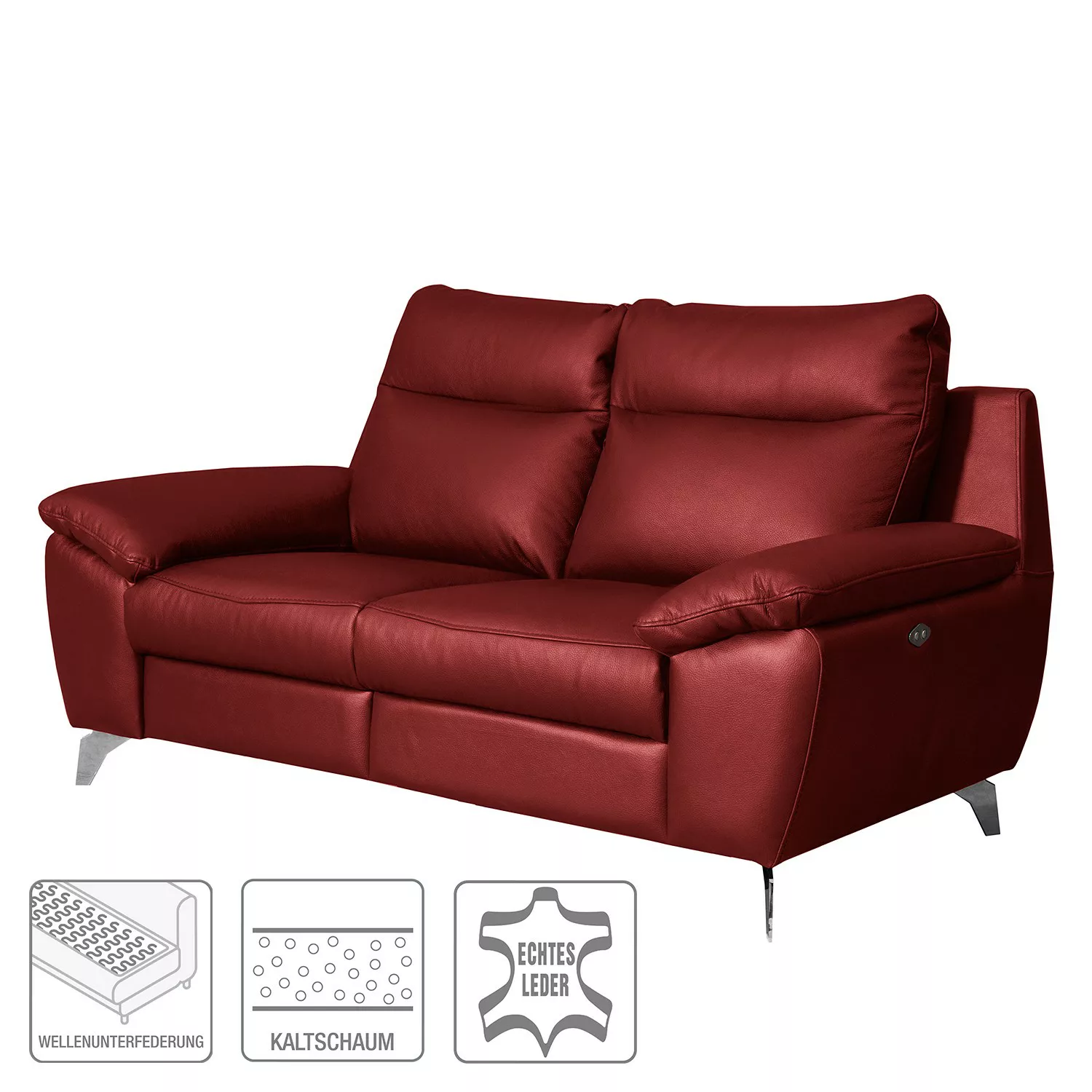 home24 Modoform Sofa Kimball 2-Sitzer Rot Echtleder 178x95x96 cm günstig online kaufen