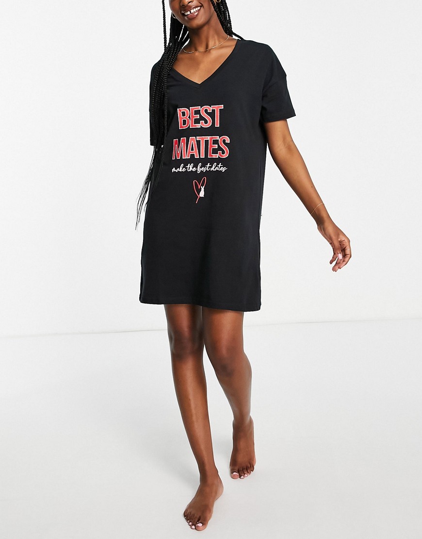 Ann Summers – Nachthemd mit „Best Mates“-Print in Schwarz günstig online kaufen