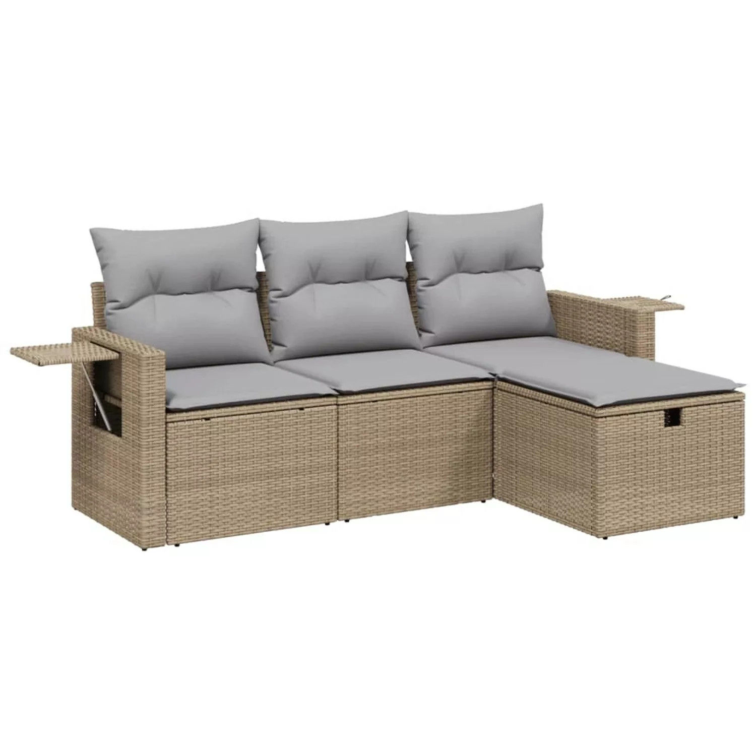 vidaXL 4-tlg Garten-Sofagarnitur mit Kissen Beigemischung Poly Rattan Model günstig online kaufen