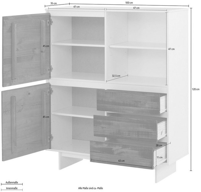 loft24 Midischrank Marcy Highboard aus massiver Kiefer mit schöner Holzstru günstig online kaufen