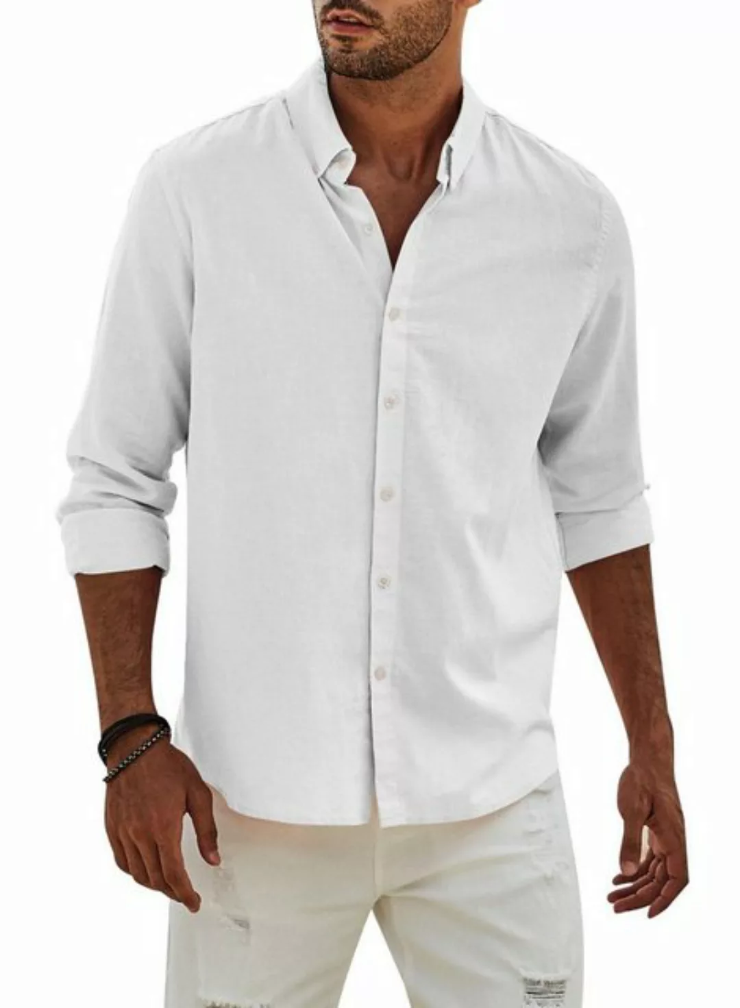 JMIERR Leinenhemd Herren Langarm Hemden Shirts Casual Freizeithemd Regular günstig online kaufen