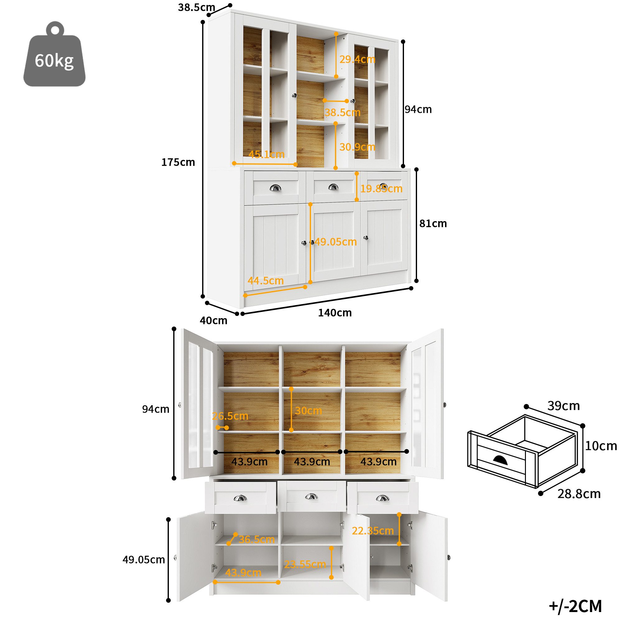 Ulife Hochschrank Vitrinenschrank, Esszimmerschrank mit Schubladen, günstig online kaufen