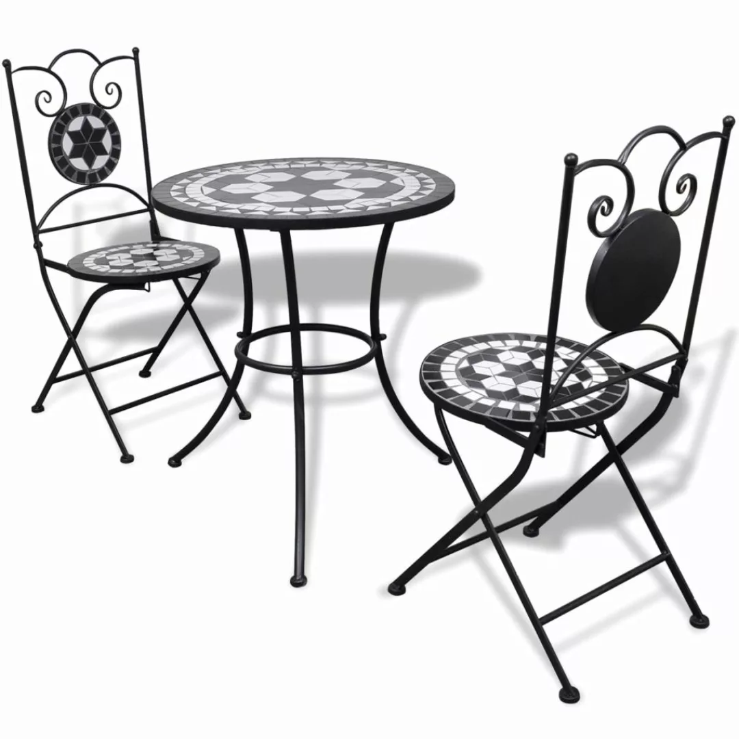 3-tlg. Bistro-set Keramikfliese Schwarz/weiß günstig online kaufen