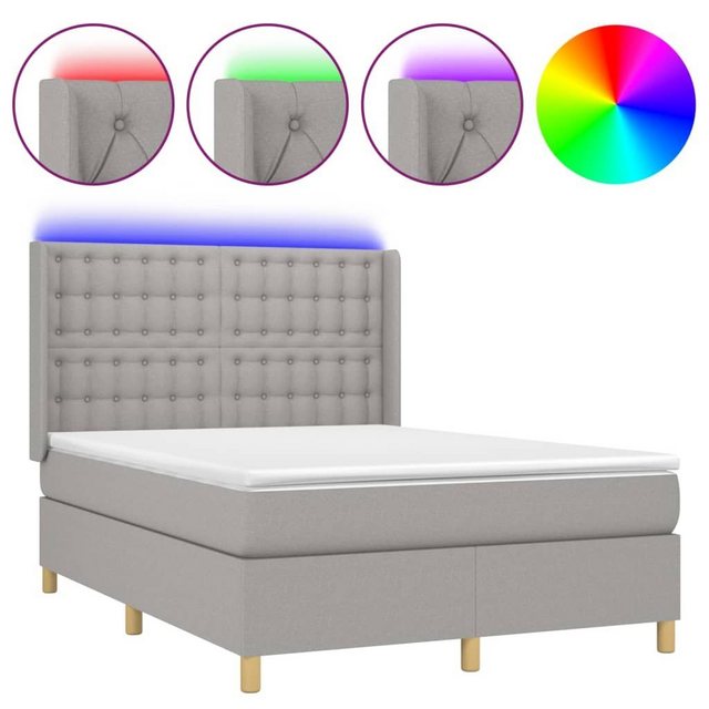 vidaXL Bettgestell Boxspringbett mit Matratze LED Hellgrau 140x190 cm Stoff günstig online kaufen