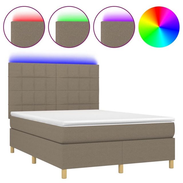 vidaXL Boxspringbett Boxspringbett mit Matratze LED Taupe 140x200 cm Stoff günstig online kaufen