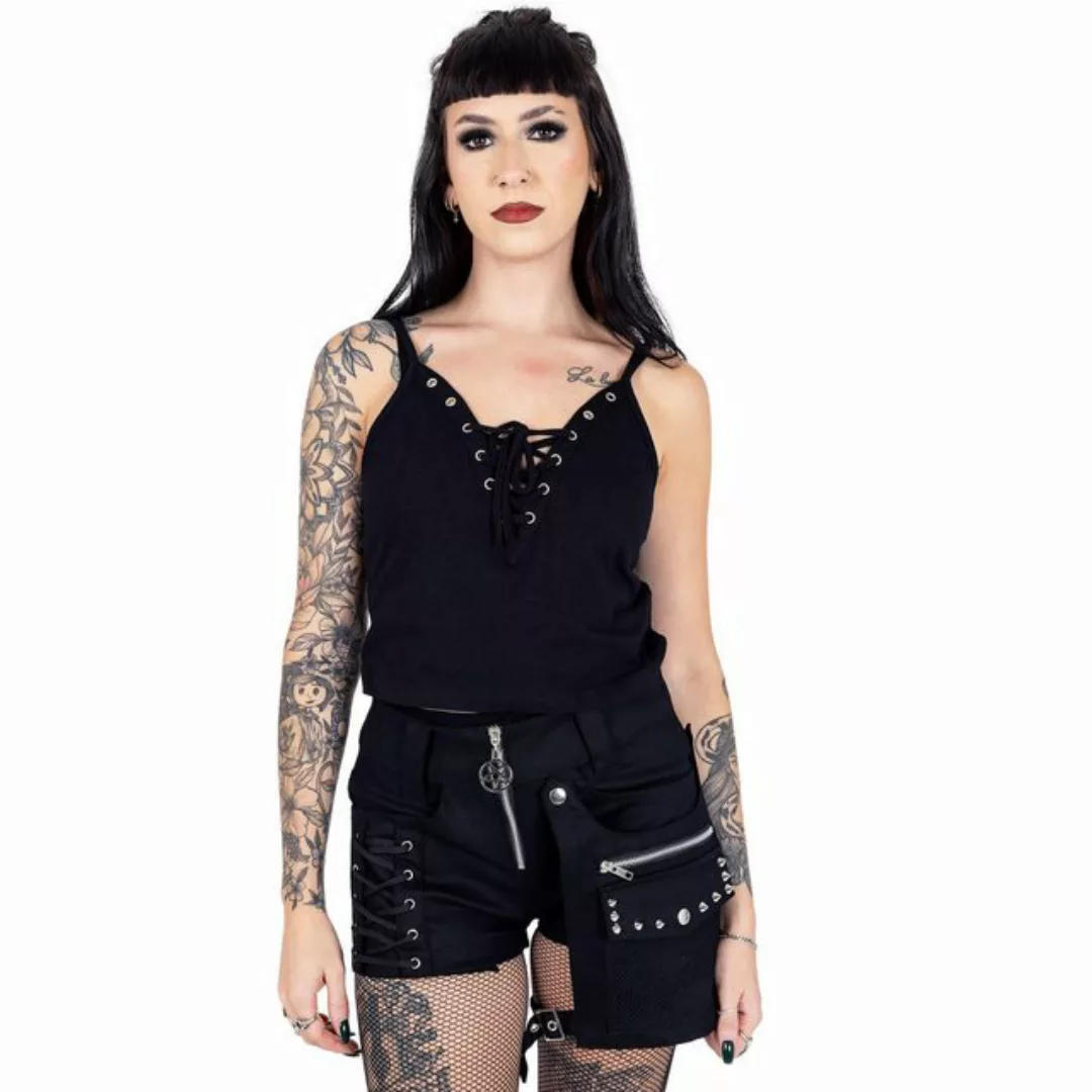 Chemical Black Trägertop Marlene Spaghetti-Top Gothic Goth Punk Schnürung günstig online kaufen