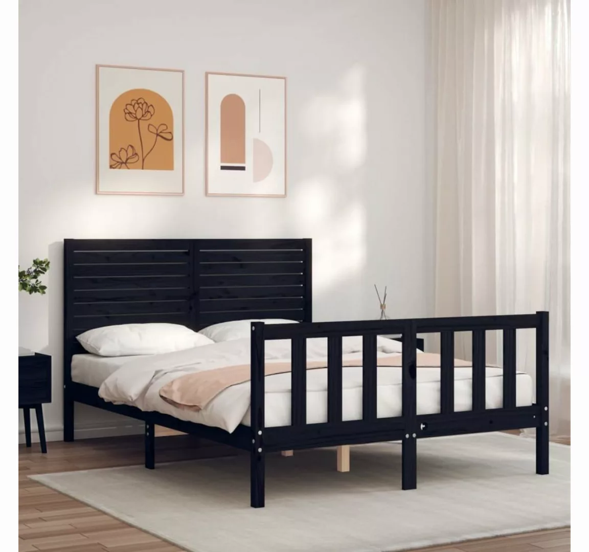 furnicato Bett Massivholzbett mit Kopfteil Schwarz 140x200 cm günstig online kaufen