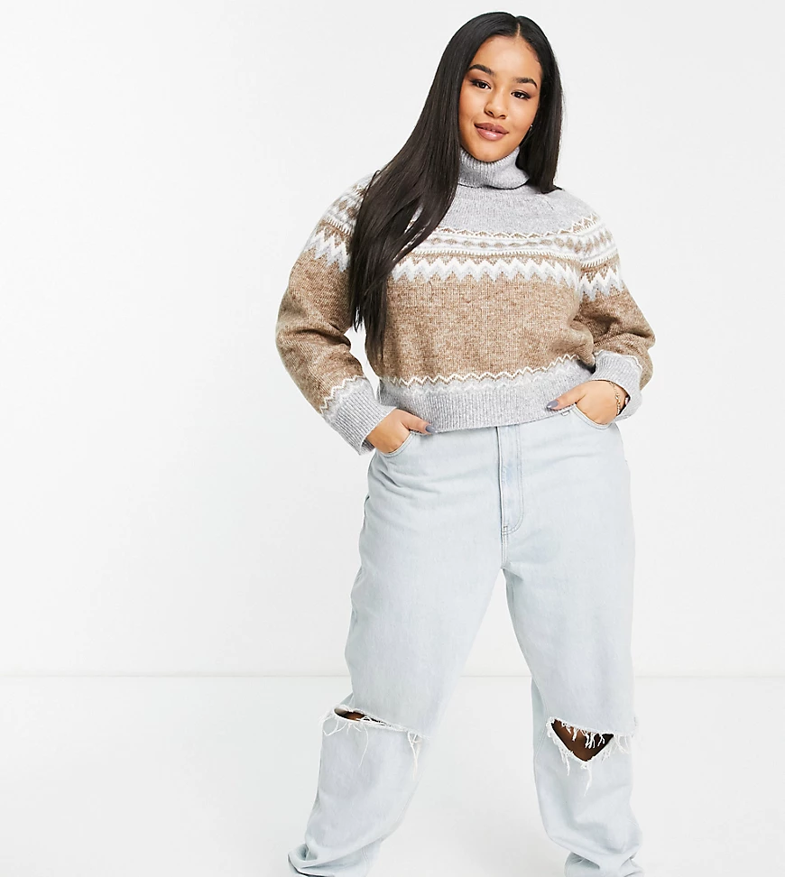 Fashion Union Plus – Lässiger Pullover mit Rollkragen und Fairislemuster-Br günstig online kaufen