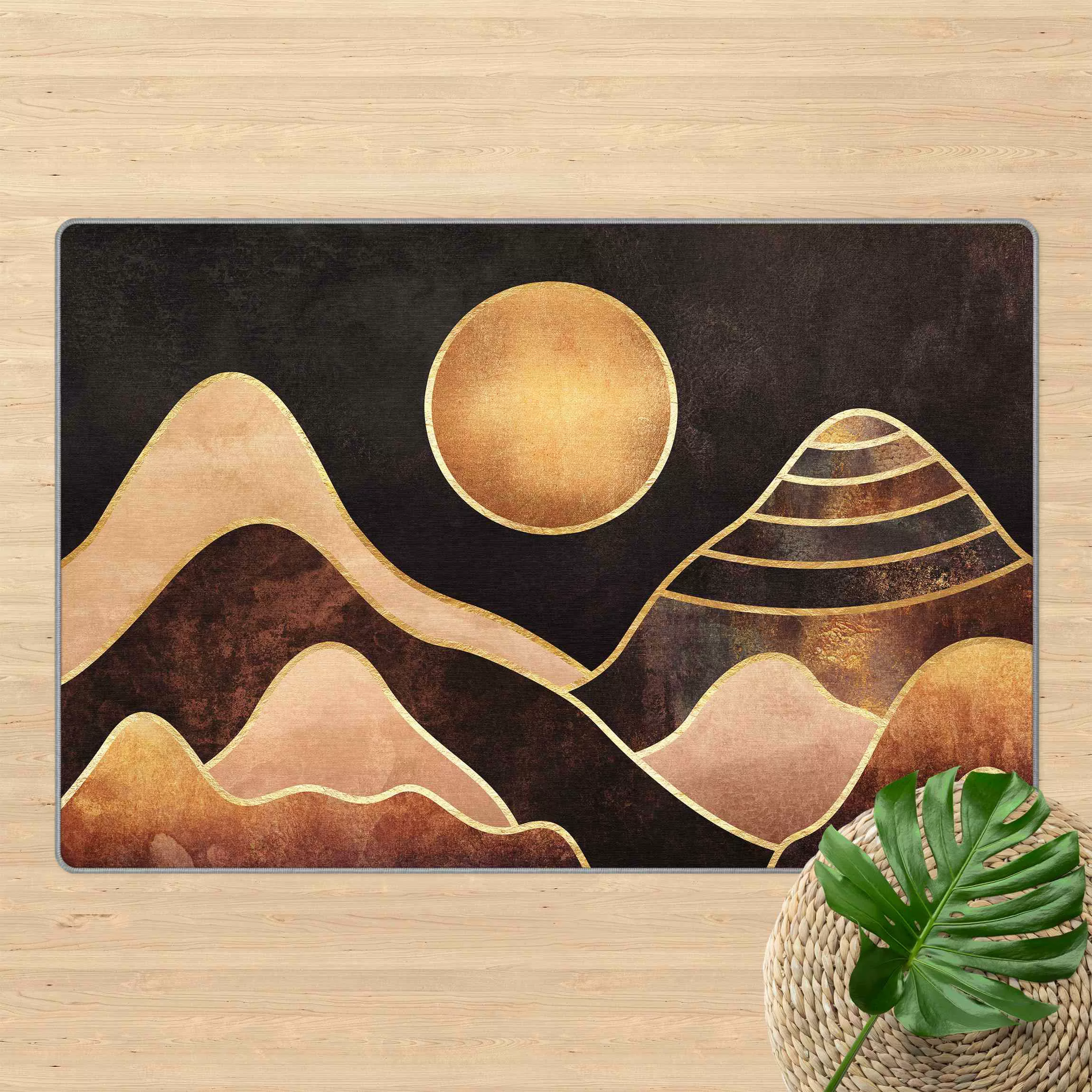 Teppich Goldene Sonne abstrakte Berge günstig online kaufen