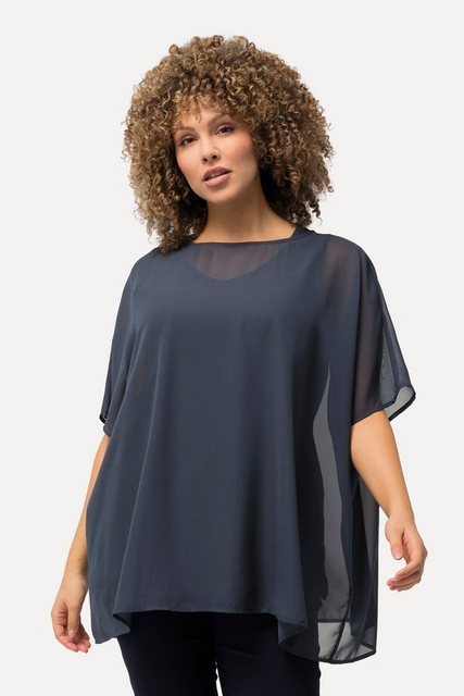 Ulla Popken Druckbluse Chiffonbluse Oversized Rundhals Halbarm günstig online kaufen