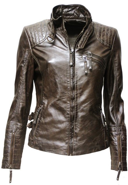 Zimmert Leather Lederjacke Amy (1-St) weiches Lammnappa Leder, Grün, Schwar günstig online kaufen